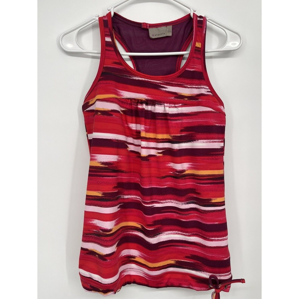 Athleta XS Tank Top Women Red Multi Excellent Racerback Built-in Bra 581409